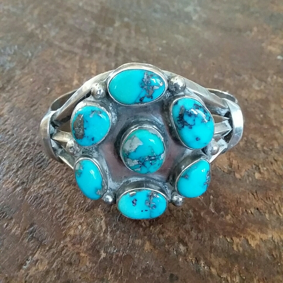 Navajo Sterling Silver Turquoise Cuff Bracelet - Picture 10 of 11